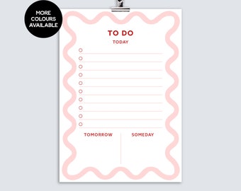To Do List Note Cards, Wave Border Notebook, A5 Size Stationary, Wavy Edge Notes, Today Tomorrow Someday