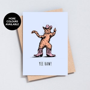 Cowboy Cat Greeting Card, Birthday Card, Ginger Cat Dancing In Cowboy Boots and Cowboy Hat, Yee Haw Howdy Funny Card A6 and 5x7 Size - GC142