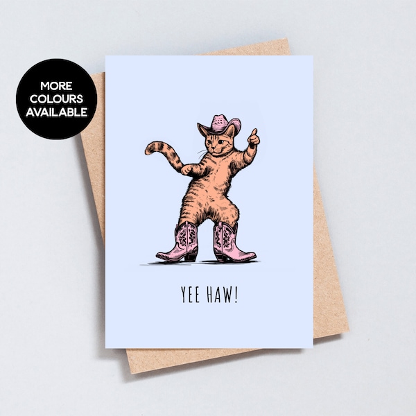 Cowboy Cat Greeting Card, Birthday Card, Ginger Cat Dancing In Cowboy Boots and Cowboy Hat, Yee Haw Howdy Funny Card A6 and 5x7 Size - GC142