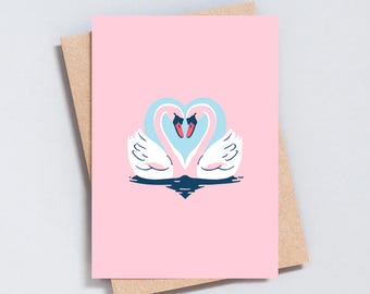 Wedding Card, Anniversary Card, Engagement, Blank Birthday Card, Valentines, Same Sex Wedding, Swans Love Card, A6 or 5x7 Size - GC186