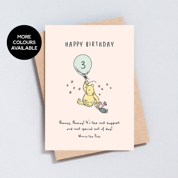 Any Age Winnie the Pooh Quote Birthday Card, Unisex Children's Kid's Greeting Card Piglet Age Balloon, add message - GC172