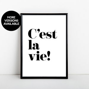 C'est La Vie, Black and White Typography, French Phrase Art Print, Poster, A6, 5x7, A5, 8x10, A4, 11x14, A3 sizes available