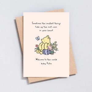 Winnie the Pooh Quote, New Baby Greeting Card, Welcome To The World, Personalised Customised Name, A6 or 5x7 Size, Add Message - GC103