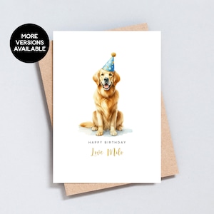 Golden Retriever Geburtstagskarte, Karte von oder für Hund, personalisierter Hundename, Hundemalerei, Karte vom Haustier, A6 / 5x7 Größe - GC216