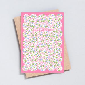 Biglietto di auguri di compleanno floreale - Biglietto di auguri con bordo smerlato - Biglietto di compleanno con fiori rosa - Biglietto disegnato a mano per lei o un'amica - GC522