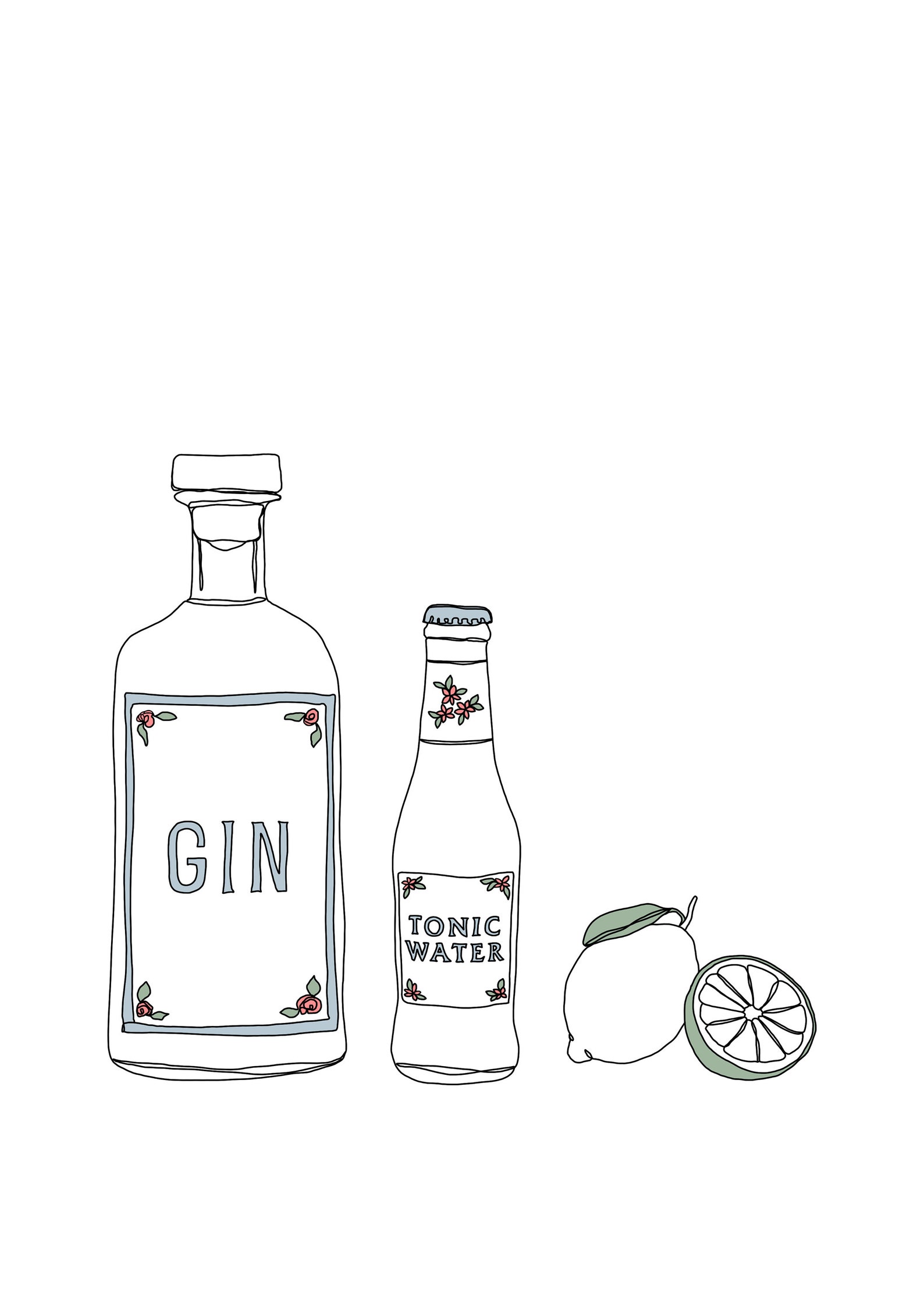 Gin and Tonic Illustration Art Print Black and White Etsy