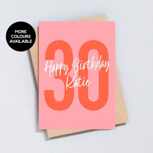 Gepersonaliseerde 30e verjaardagskaart, naam toevoegen, aangepaste wenskaart, kaart voor haar, kleurrijk ontwerp, A6 en 5x7 formaat beschikbaar - GC157
