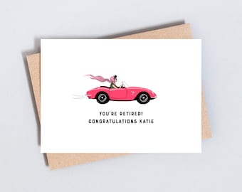 Personalised Retirement Card: Pink Sports Car, Add Name (A6 or 5x7 Size) - GC189
