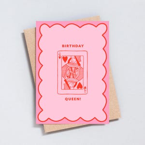 Carte à jouer pour la reine d'anniversaire, reine de coeur, rose et rouge, carte de voeux personnalisable, format A6 ou 5 x 7, ajoutez un message à l'intérieur - GC158