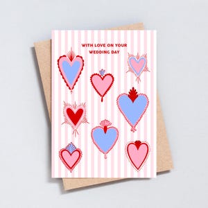Met liefde op je trouwdag, roze en rode heilige harten, trouwwenskaart, A6 / 5 x 7-formaat, GC459