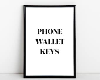 Phone Wallet Keys art print, entrance, hallway, reminder artwork, A6, 5x7, A5, 8x10, A4, 11x14, A3 sizes available