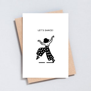 Let's Dance Birthday Card Greeting Card David Bowie, Dancing Girl, Black and White Disco Party Card, A6 / 5x7 size - GC162