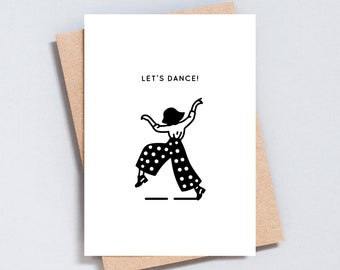 Let's Dance Birthday Card Greeting Card David Bowie, Dancing Girl, Black and White Disco Party Card, A6/5x7 size - GC162