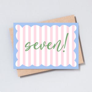 Cartão de felicitações para o 7º aniversário, presente para menina/menino, cartão listrado, cartão de aniversário comemorativo, adicione uma mensagem personalizada, tamanho A6/5x7 - GC489