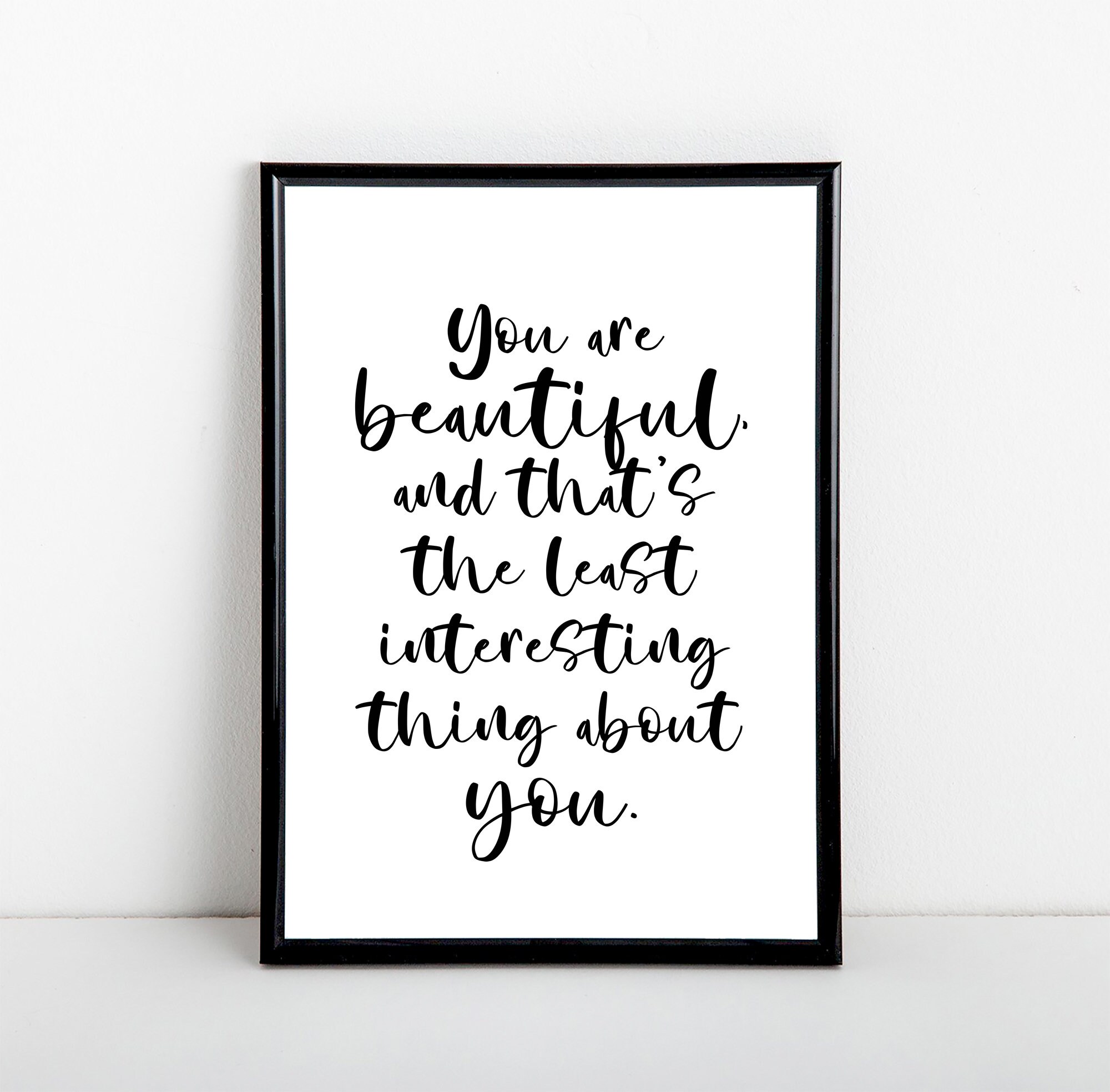 You Are Beautiful Black and White Typography Positivity Art Etsy UK