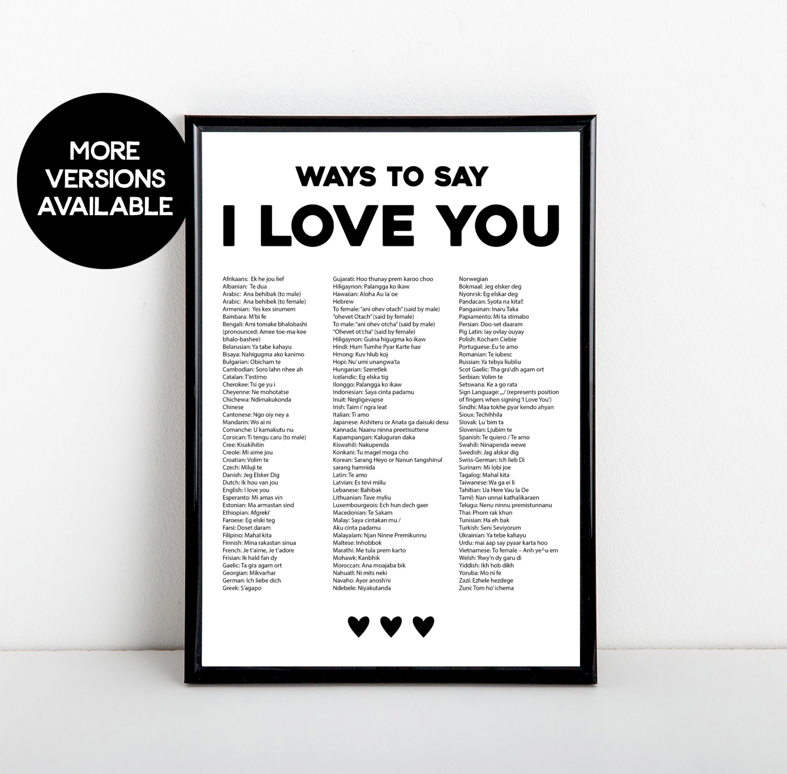 Ways to Say I Love You, Languages, Gift Art Print, Anniversary
