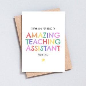Gracias tarjeta arco iris asistente de enseñanza, tarjeta de felicitación personalizada / personalizada, tamaño A6 y 5x7, agregar mensaje en el interior - GC202
