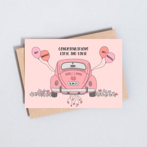 Just Married Congratulations Personalised Wedding Card, Add Date and Names, Customise, Newly Weds, A6 and 5x7 Size - GC184