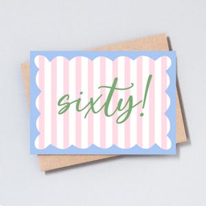 Wenskaart 60e verjaardag 60, cadeau voor haar/hem, streepkaart, mijlpaalverjaardagskaart, gepersonaliseerd bericht toevoegen, A6/5 x 7-formaat - GC479