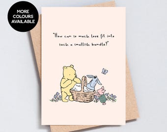 New Baby Greeting Card, Pregnancy Congratulations, Bear Illustration, Baby Shower, Sentimental Quote, Add Message, A6 / 5x7 Size - GC221