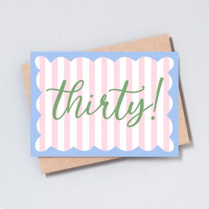 Wenskaart 30e verjaardag, cadeau voor haar/hem, streepkaart, mijlpaalverjaardagskaart, gepersonaliseerd bericht toevoegen, A6/5 x 7-formaat, GC477