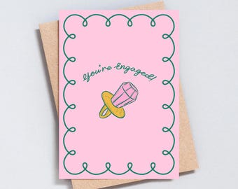 Tarjeta de compromiso - Tarjeta de felicitación con un divertido anillo de compromiso rosa - Tarjeta de felicitación de boda - Tarjeta de celebración de compromiso - GC605
