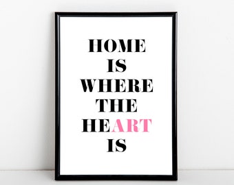 Home is where the heart / art is, phrase, art print, A6, 5x7, A5, 8x10, A4, 11x14, A3 sizes available