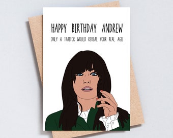 Funny Traitors Personalised Name Birthday Card, Claudia Winkleman BBC TV Show, Traitor Faithful, A6 and 5x7 Size Available - GC284