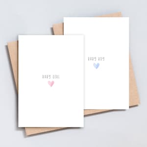 Carte de voeux coeur bébé fille bébé garçon, sexe révélé, carte de nouveau bébé, baby shower, carte de mariage, format A6 et 5 x 7 - GC117