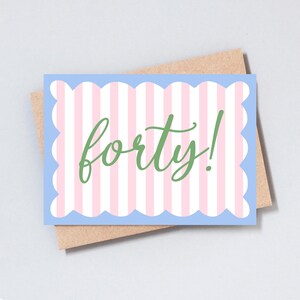 Wenskaart veertigste verjaardag, cadeau voor haar/hem, streepkaart, mijlpaalverjaardagskaart, gepersonaliseerd bericht toevoegen, A6/5 x 7-formaat - GC478