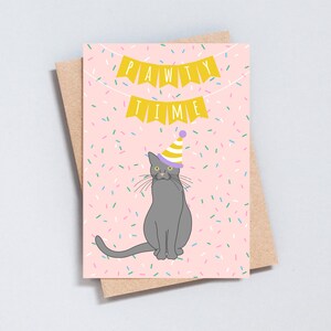 Pawty Time, carte d'anniversaire de chat, carte de voeux de chat de fête disco, ajoutez un message à l'intérieur, format A6 ou 5 x 7 - GC161