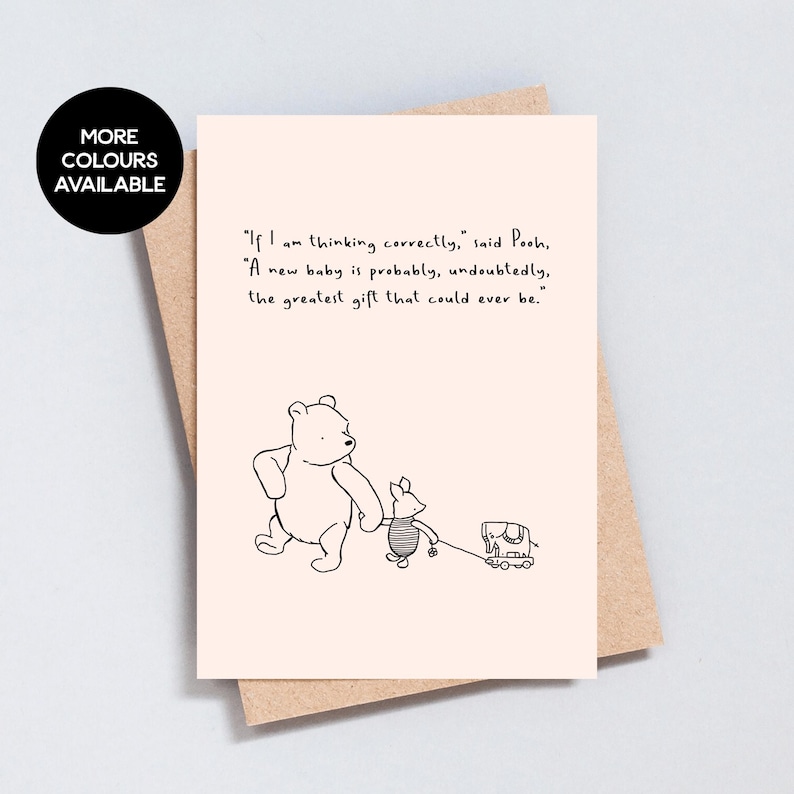 Bear Illustration New Baby Card, Baby Shower: Sentimental Quote (A6 or 5x7 Size) - GC100 Peach Plain