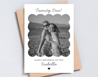 Personalised 21st Birthday Card: Custom Photo Scallop Edge Keepsake - GC582