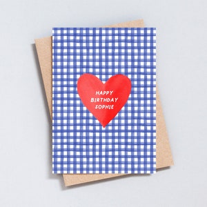 Gepersonaliseerde naam verjaardagskaart, hart pastel wenskaart, naam toevoegen, bericht binnenin toevoegen, A6 en 5x7 formaat - GC236