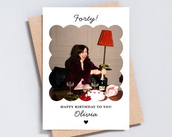 Personalised 40th Birthday Photo Card: Scallop Edge Keepsake - GC584