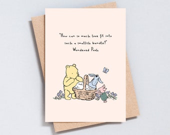 Citation de Winnie l'ourson, carte de voeux pour un nouveau bébé, enceinte, félicitations, illustration, baby shower, ajouter un message, format A6 / 5 x 7 - GC221