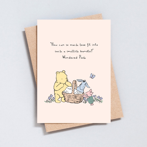 Cita de Winnie the Pooh, Tarjeta de felicitación de nuevo bebé, Embarazada, Felicitaciones, Ilustración, Baby Shower, Agregar mensaje, Tamaño A6 / 5x7 - GC221