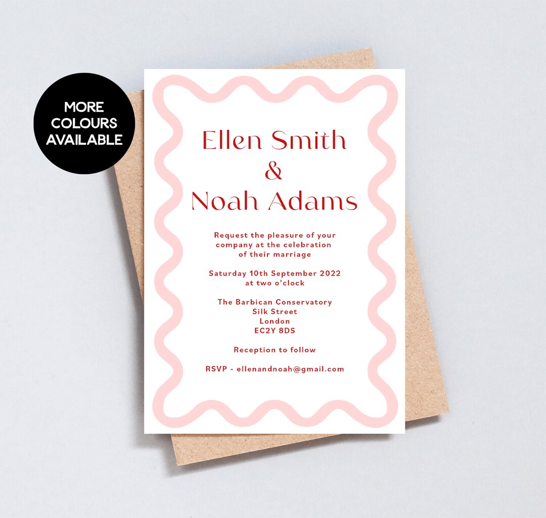 Wavy Edge Border Wedding Party Invitation, Fully Customisable, Modern ...