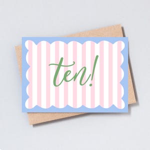 Biglietto d'auguri per il decimo compleanno, regalo per bambina/bambino, a righe, per festeggiare un compleanno importante, aggiungi un messaggio personalizzato, formato A6/5x7 - GC493