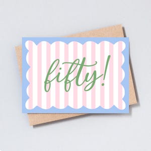 Carte de voeux 50e anniversaire, cadeau pour elle/lui, carte à rayures, carte d'anniversaire jalon, ajout d'un message personnalisé, format A6 / 5 x 7 - GC476
