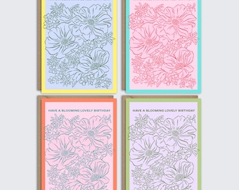 Floral Birthday Card Set: Botanical Greeting Cards for Her
