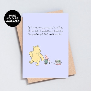 Bear Illustration New Baby Card, Baby Shower: Sentimental Quote (A6 or 5x7 Size) - GC100 Blue