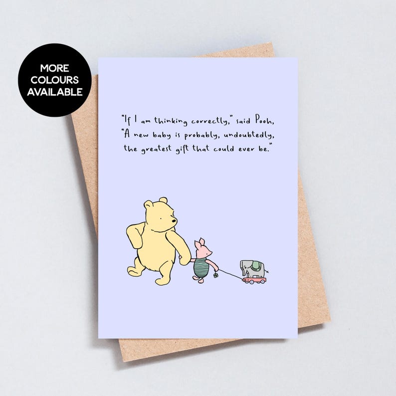 Bear Illustration New Baby Card, Baby Shower: Sentimental Quote (A6 or 5x7 Size) - GC100 Blue