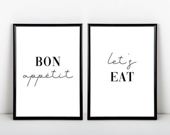 Bon appetit, let's eat, set of 2, typography art print, kitchen print, A6, 5x7, A5, 8x10, A4, 11x14, A3 sizes available