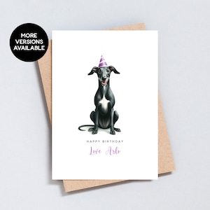 Verjaardagskaart Black Whippet Greyhound, gepersonaliseerde kaart van Oo tot Dog, verjaardag hond, naam windhond, A6- en 5 x 7-formaat - GC165