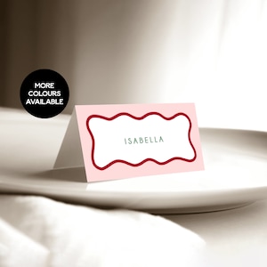 Tarjetas de lugar para bodas con borde ondulado, diseño simple y moderno, tarjetas de presentación para cenas, ajustes de lugar, tarjetas de mesa, papelería para fiestas