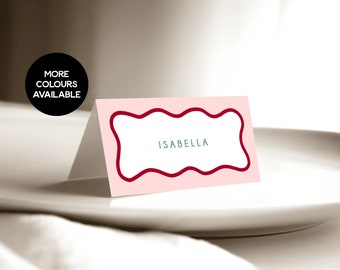 Tarjetas de lugar para bodas con borde ondulado, diseño simple y moderno, tarjetas de presentación para cenas, ajustes de lugar, tarjetas de mesa, papelería para fiestas