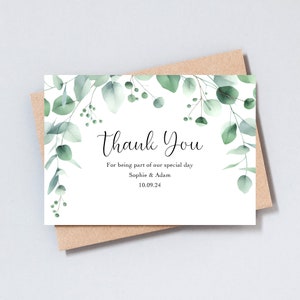 Aquarell Eukalyptus Hochzeit Dankeskarten, Gefaltet mit Umschlag, Personalisierte Stationäre, Elegant, vollständig anpassbar, A6 Größe