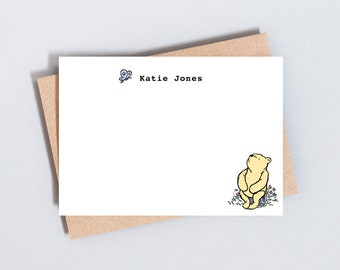 Winnie The Pooh Personalised Stationary, Thank You Note Cards with Custom Name Stationary Set, Correspondence Cards, Free UK Delivery