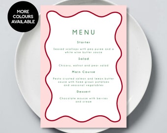 Wavy Edge Border Menu, Wedding, Dinner Party, Birthday, Fully Customisable, Modern Unique Design, Printed On White Hammered Card, 5x7 Size